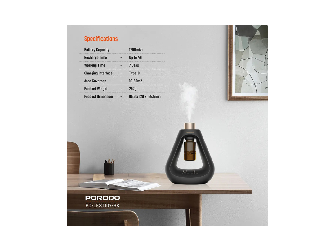 Porodo Lifestyle Aroma Sphere Waterless Diffuser - Black Aromatherapy Porodo Lifestyle Aroma Sphere Waterless Diffuser - Black Aromatherapy